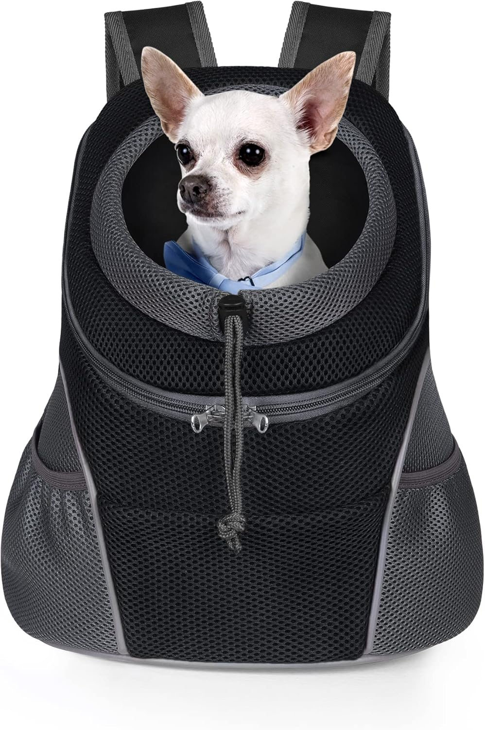 WOYYHO Pet Dog Carrier Backpack, Small Dog Front Backpack Ventilated Dog Carrier Back Pack with Storage Pockets, Adjustable Straps & Safety Belt for Travel Hiking Outdoor (Size S: 2-4.5 Lbs, Black)