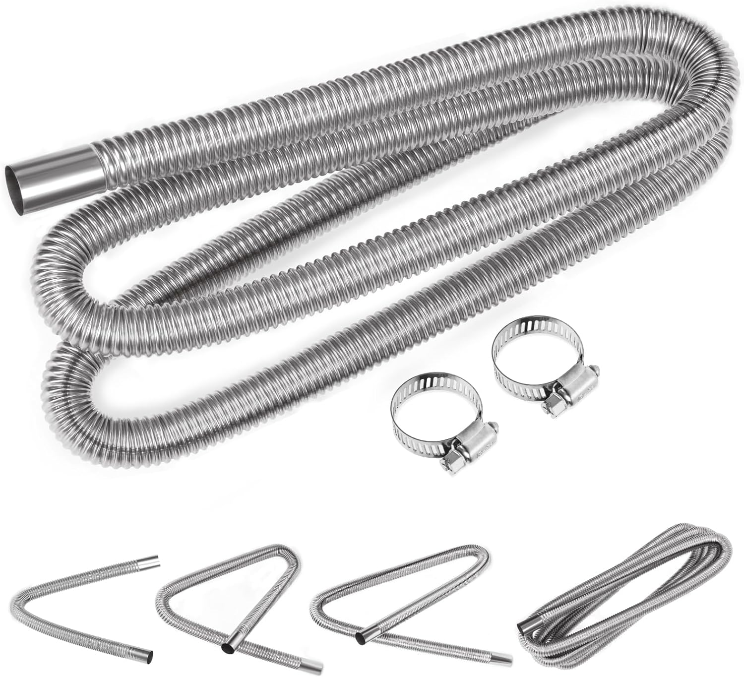 Swpeet 3Pcs 1" X 79" - 25Mm X 200Cm Stainless Steel Diesel Heater Exhaust Pipe with 18Mm-29Mm Hose Clamps Kit, Fuel Tank Air Heater Diesel Gas Vent Hose Exhaust Tubing for Car Vehicle image number 3