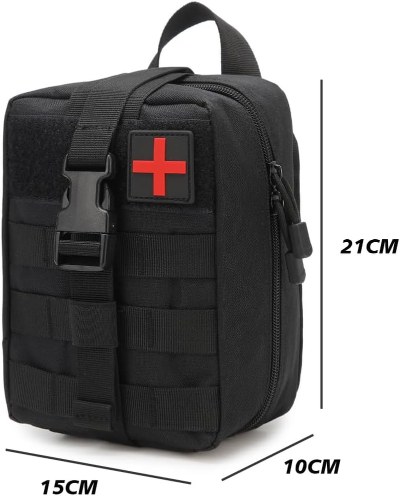 MOLLE Medical Pouch EMT First Aid Pouch Rip-Away IFAK Tactical Utility Pouch for Camping Hiking Backpacking Travel Medical Supplies Bag Only (Black) - Red image number 3