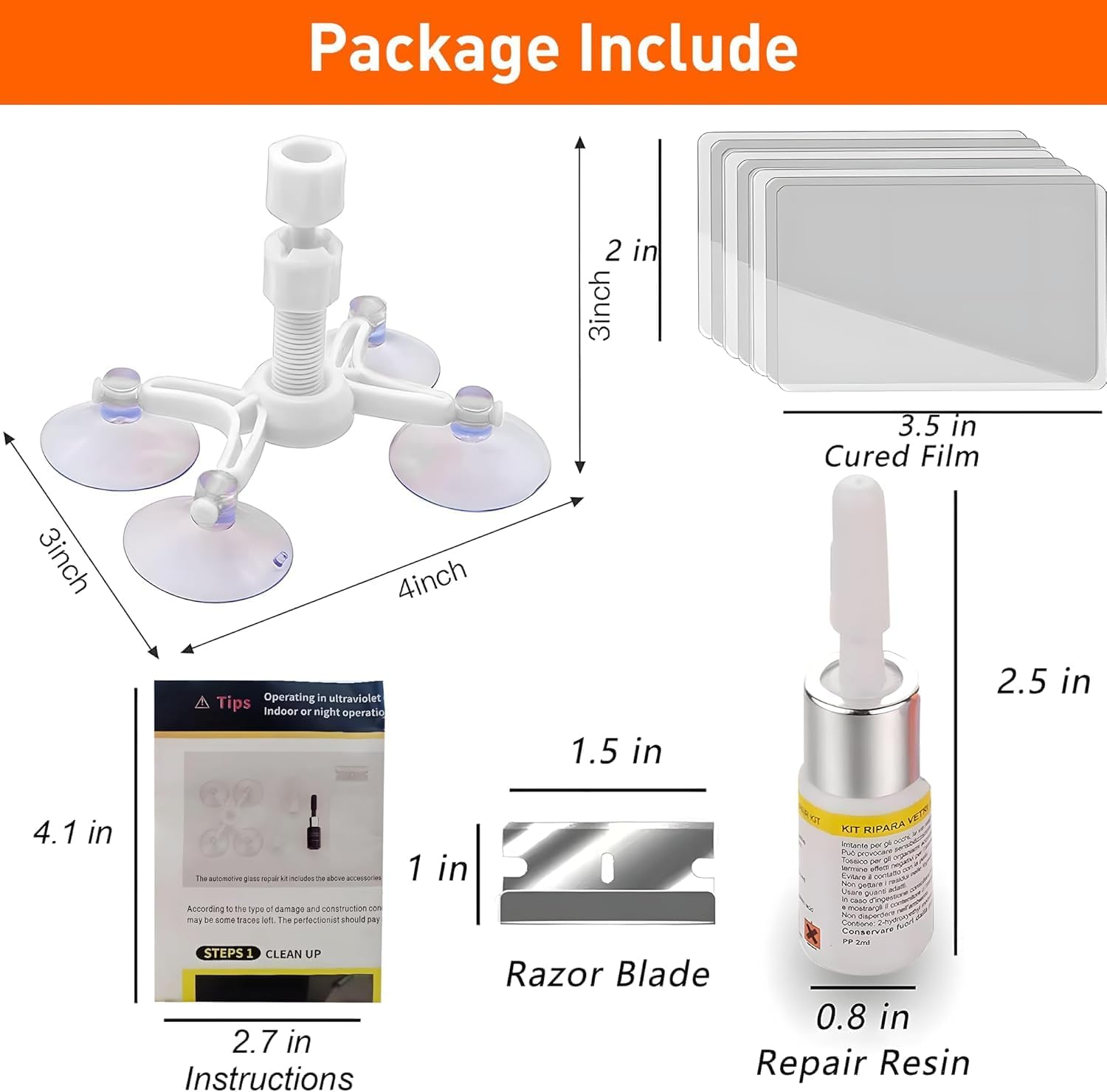 Windshield Repair Kit, Windshield Crack Repair for Chips and Cracks, Glass, Car Windshield Chip Repair Kit Quick Fix for Chips, Cracks, Star Shaped Crack image number 4