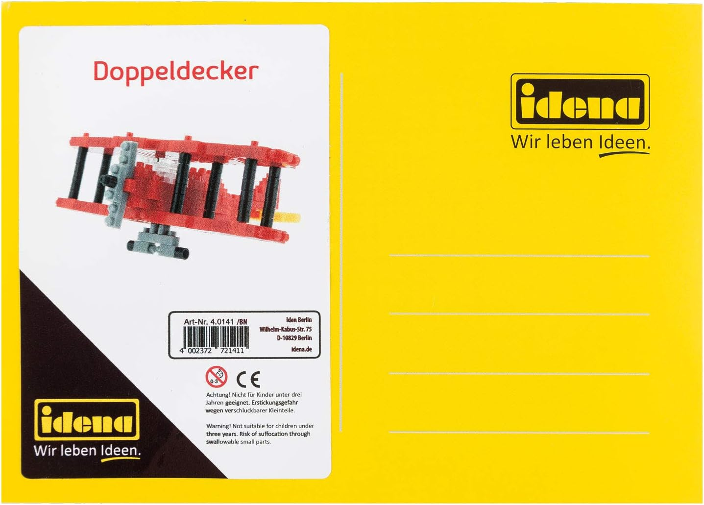 Idena 40141 Postcard Double Decker with a 3D Model Building Set with 214 Original Brixies Mini Building Blocks, Difficulty Level 1, Greeting Card or Children and Adults image number 2