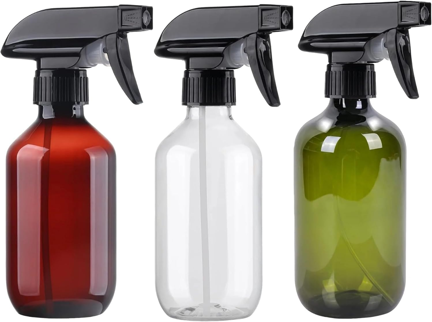 3 Pack Spray Bottles Water Spray Bottle for Plant 10 Oz/300 Ml Plastic Refillable Containers Fine Mist Small Spray Bottle with Adjustable Nozzle for Hair Cooking Cleaning (Clear/Brown/Green) image number 1