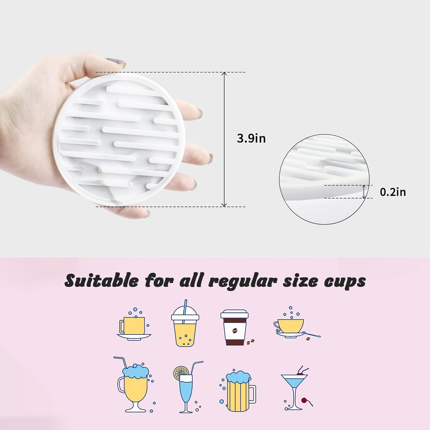 Coasters for Drinks Set of 6,Silicone Coasters for Coffee Table with Holder,Thickened,Easy to Clean,Non-Slip for Wooden Table,Bar,Fits Any Size of Cup (Marble Pattern) - Marble Pattern image number 6