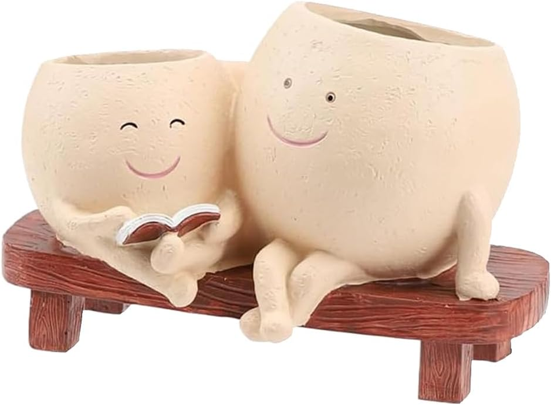 Smiley Face Planter,Cute Flower Planter,Face Planter Pots,Desk Ornament Flower Pot,Resin Flower Pot,For Mother&rsquo;S Day,Birthday,Appreciation and Christmas with Drainage Hole image number 4