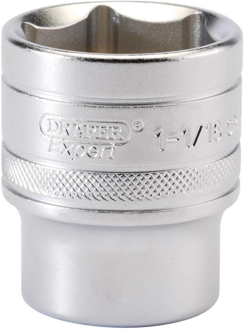 Draper 16636 1/2-Inch Square Drive Micro Satin Chrome Imperial Socket, 1.1/8-Inch Size