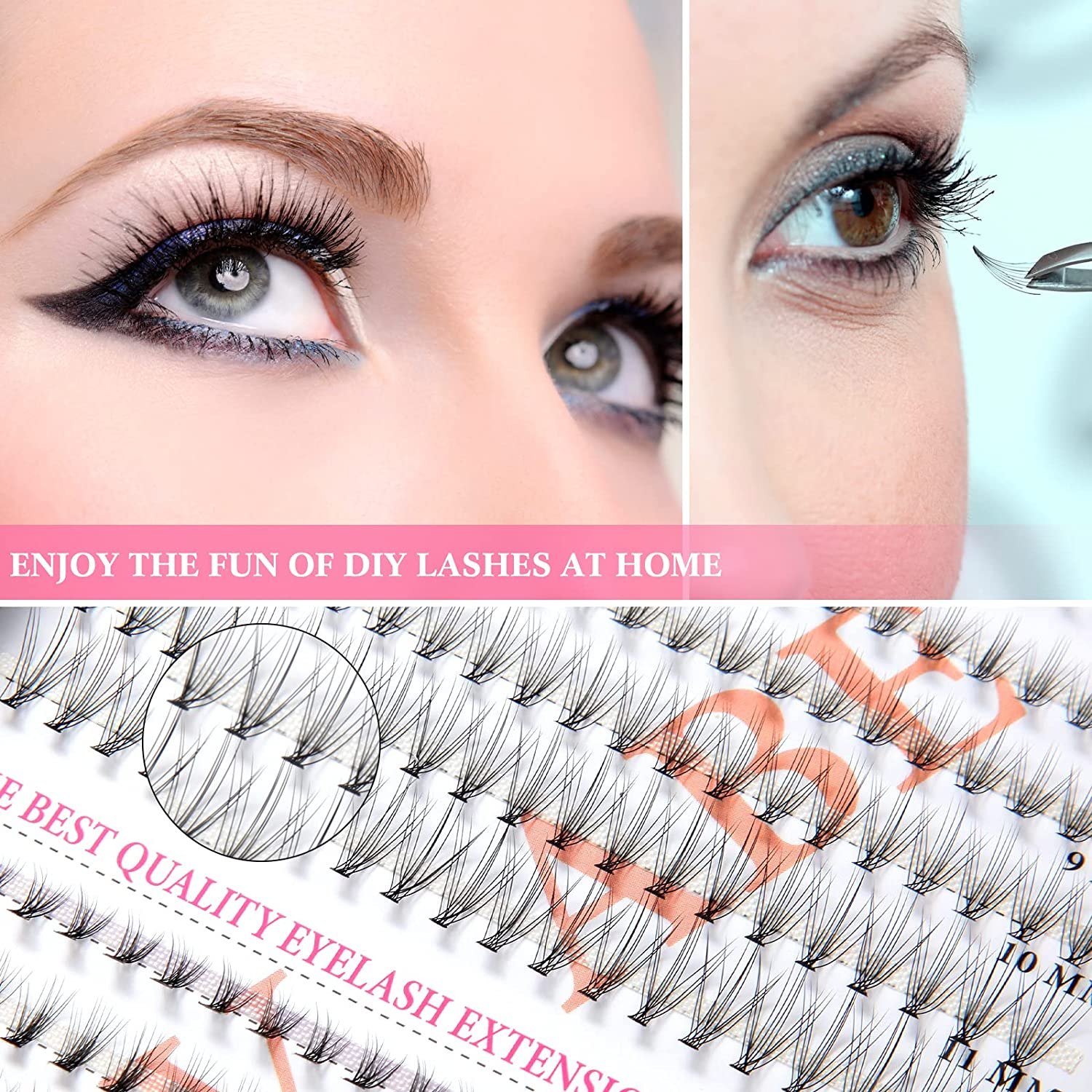 YBVABE 240PCS Cluster Eyelash Extensions Individuals Mixed, 10D-0.1 C Curl- 10/11/12/13/14Mm, 20D-0.07 C Curl-10/11/12/13/14Mm & Professional Makeup 6Mm under Lash Extensions Premade Volume Fans Mixed image number 5