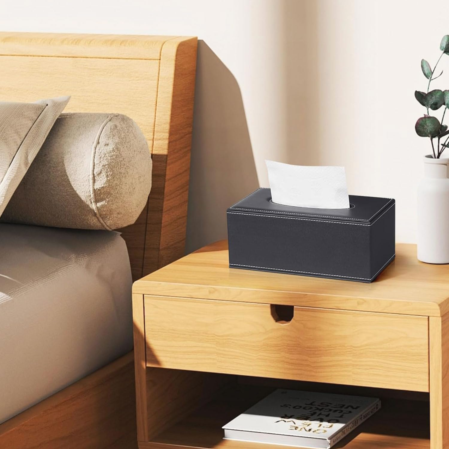 2 Pack PU Leather Tissue Box Holder,Stylish Tissue Box Holder with Magnetic Bottom,Rectangle Tissues Boxs,Decorative PU Tissues Cover for Bathroom Living Room Bedroom Table Desk Home Office Car, Black image number 3