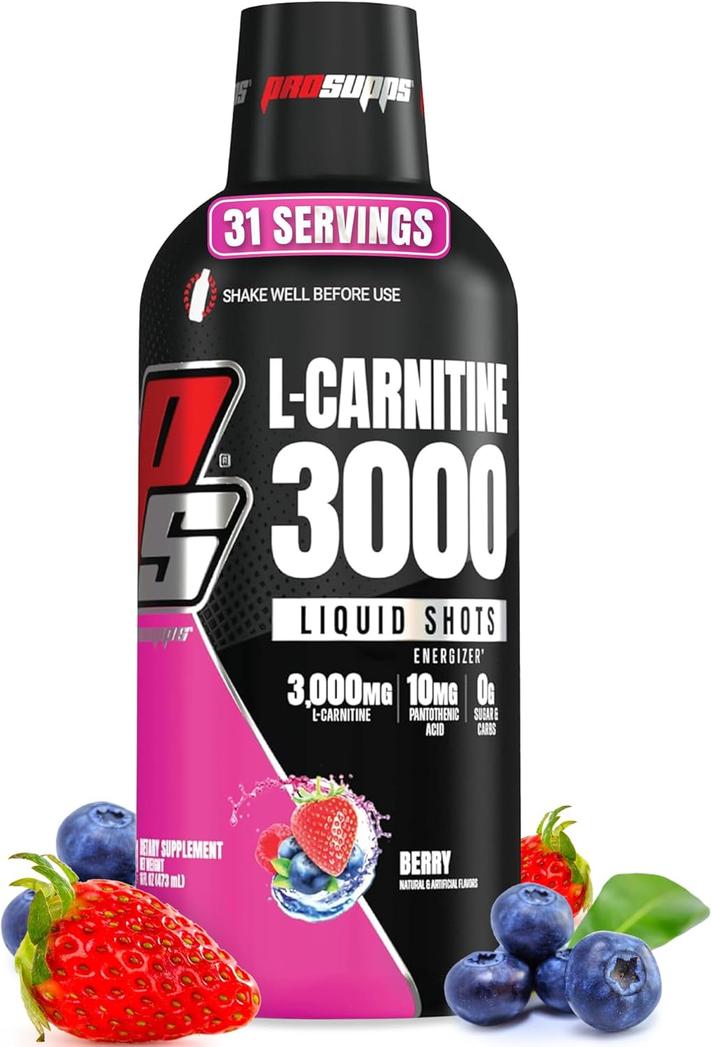Prosupps L-Carnitine 3000 Liquid Fat Burner, Stimulant Free Metabolic Enhancer, 31 Servings (Berry Flavor)