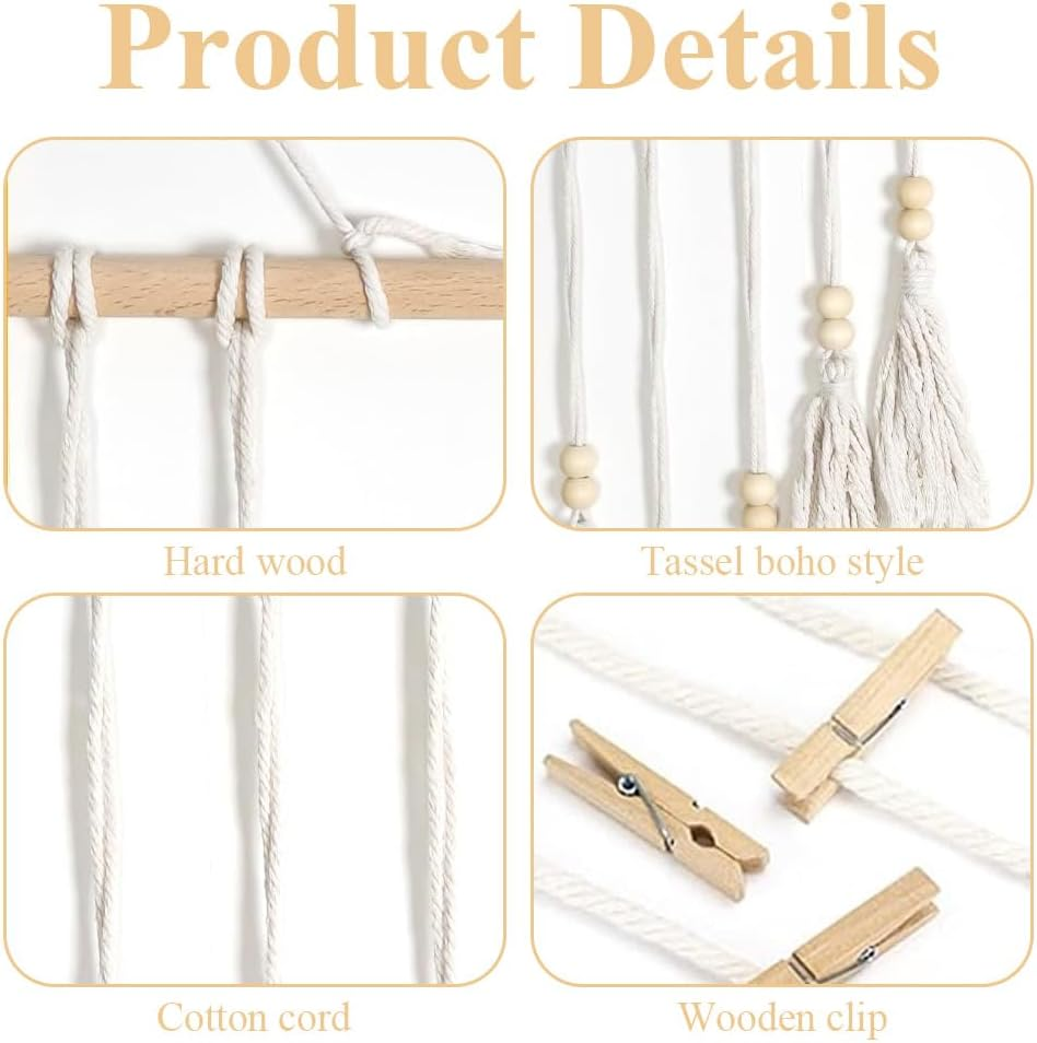 Handmade Woven Tapestry/Creative Hair Accessory Rack,Cotton Rope Picture Organizer & Photo Display Stand,Hanging Photo Display Rack for Office Home image number 3