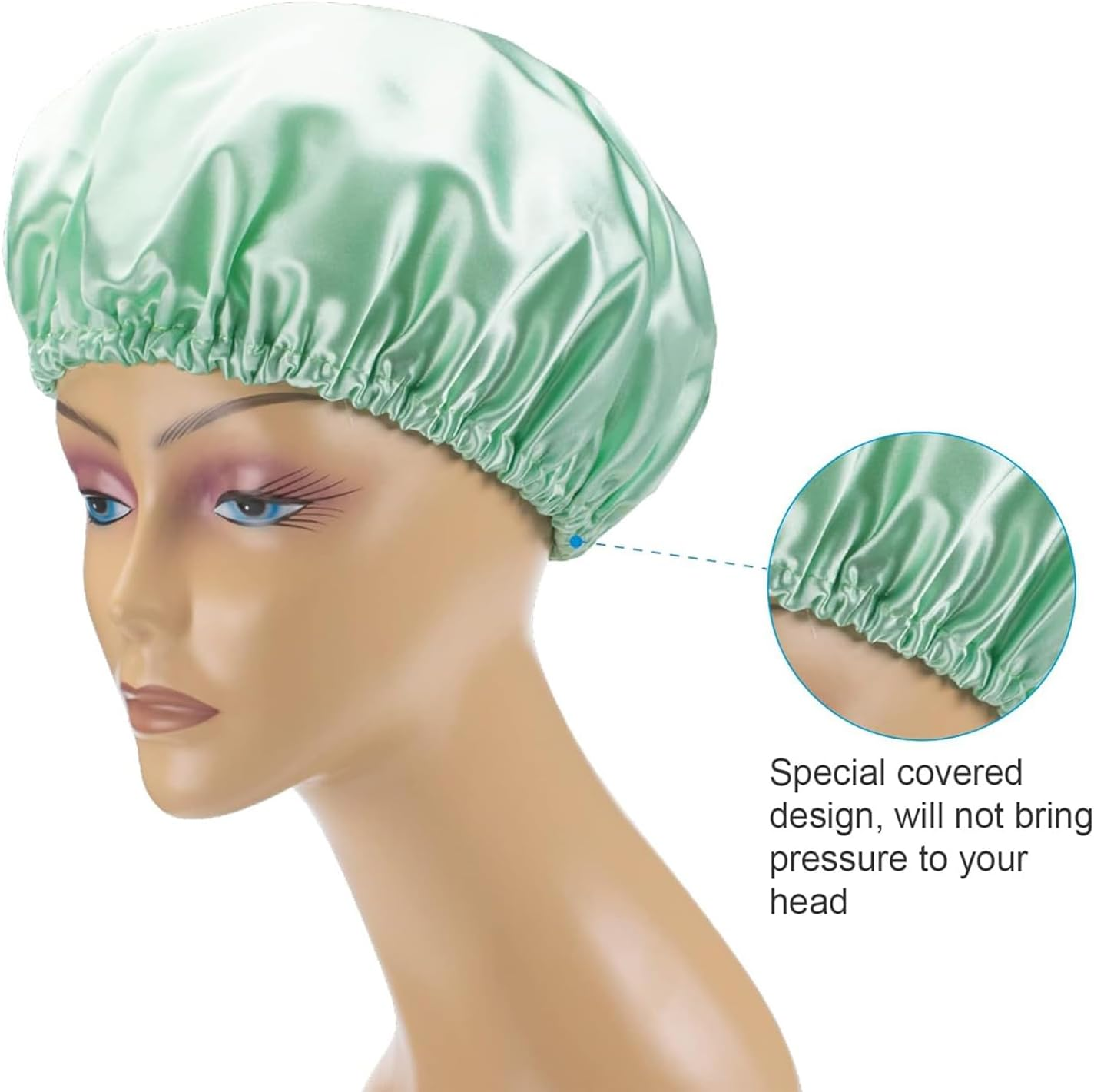 Shower Caps for Women,4 PCS Waterproof Bath Caps,Elastic and Reusable Shower Hair Cap,Double Layers Hair Cap,Environmental Protection Bathing Hat (Multicolour) image number 5