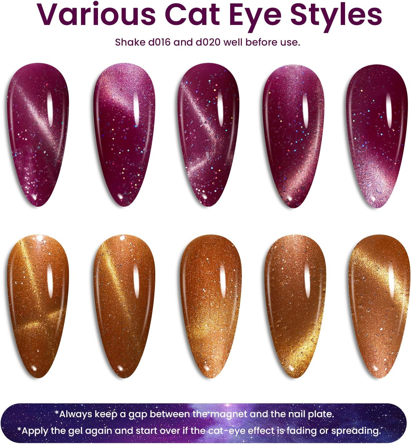 Beetles Gel Polish Cat Eye Gel Nail Polish Set, 6 Colors Spring Glitter Nude Shiny Champagne Burgundy Gold Magnetic Effect Sparkle Stunning Nail U V Gel Polish Art Design at Home image number 3