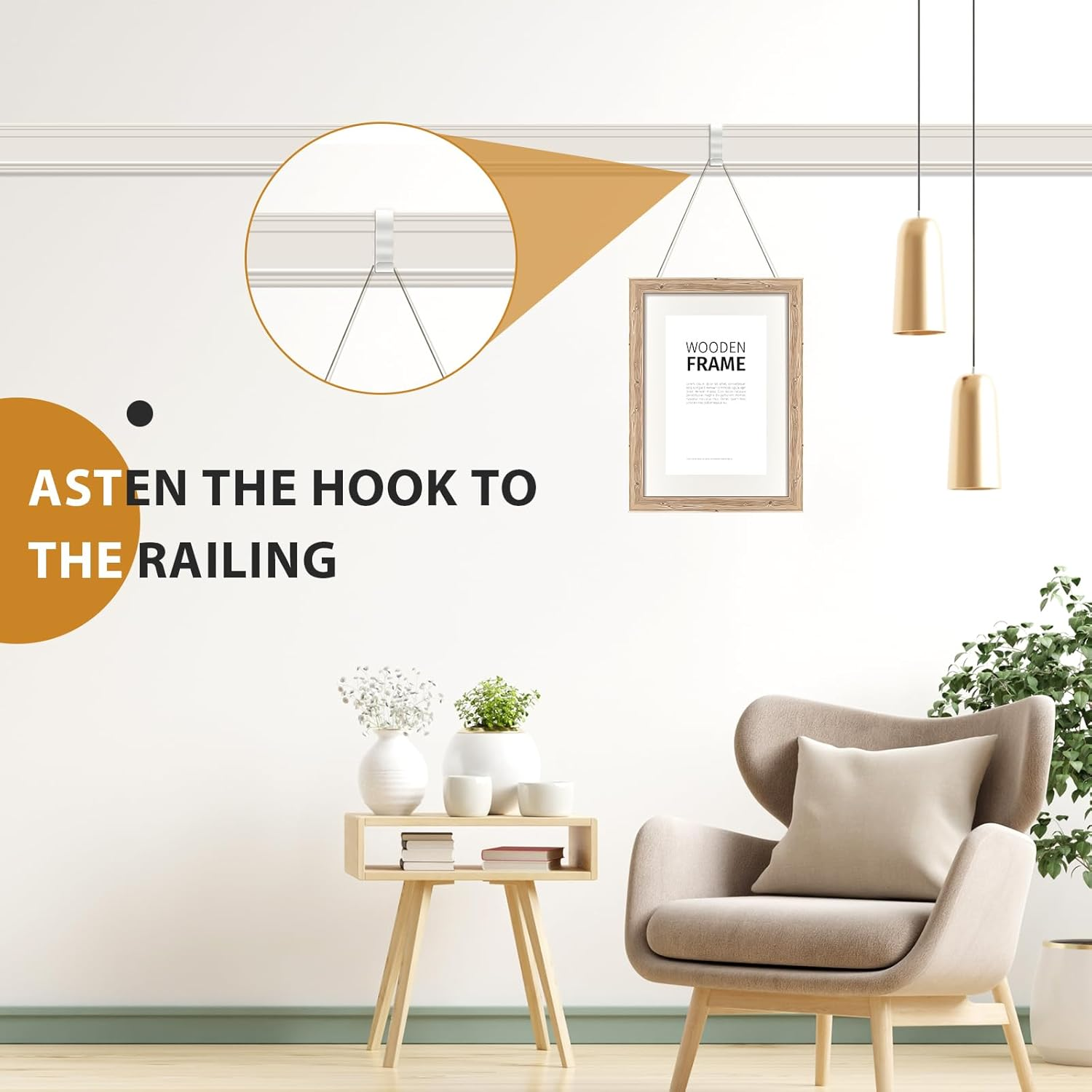 Dunzy 10 Pcs Picture Rail Hanging System Kit Picture Rail Hooks Molding Hangers with Invisible Nylon Cord and Adjustable Hooks for Exhibition, Art Gallery Supplies, White image number 2