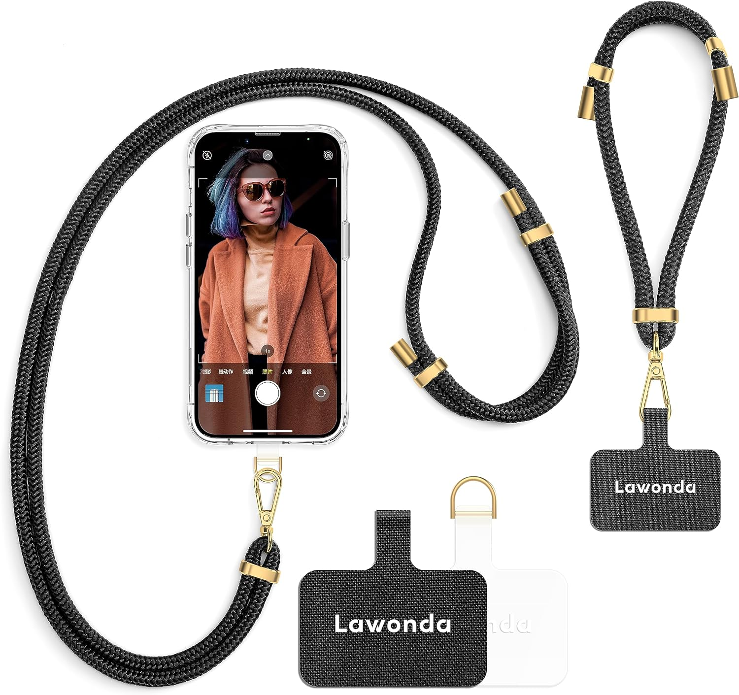 2 Pads Phone Lanyard Adjustable Crossbody Cell Phone Neck Strap Universal Mobile Phone Wrist Lanyard + 2Pcs Patch Tether Tab for Travel Essentials Beige