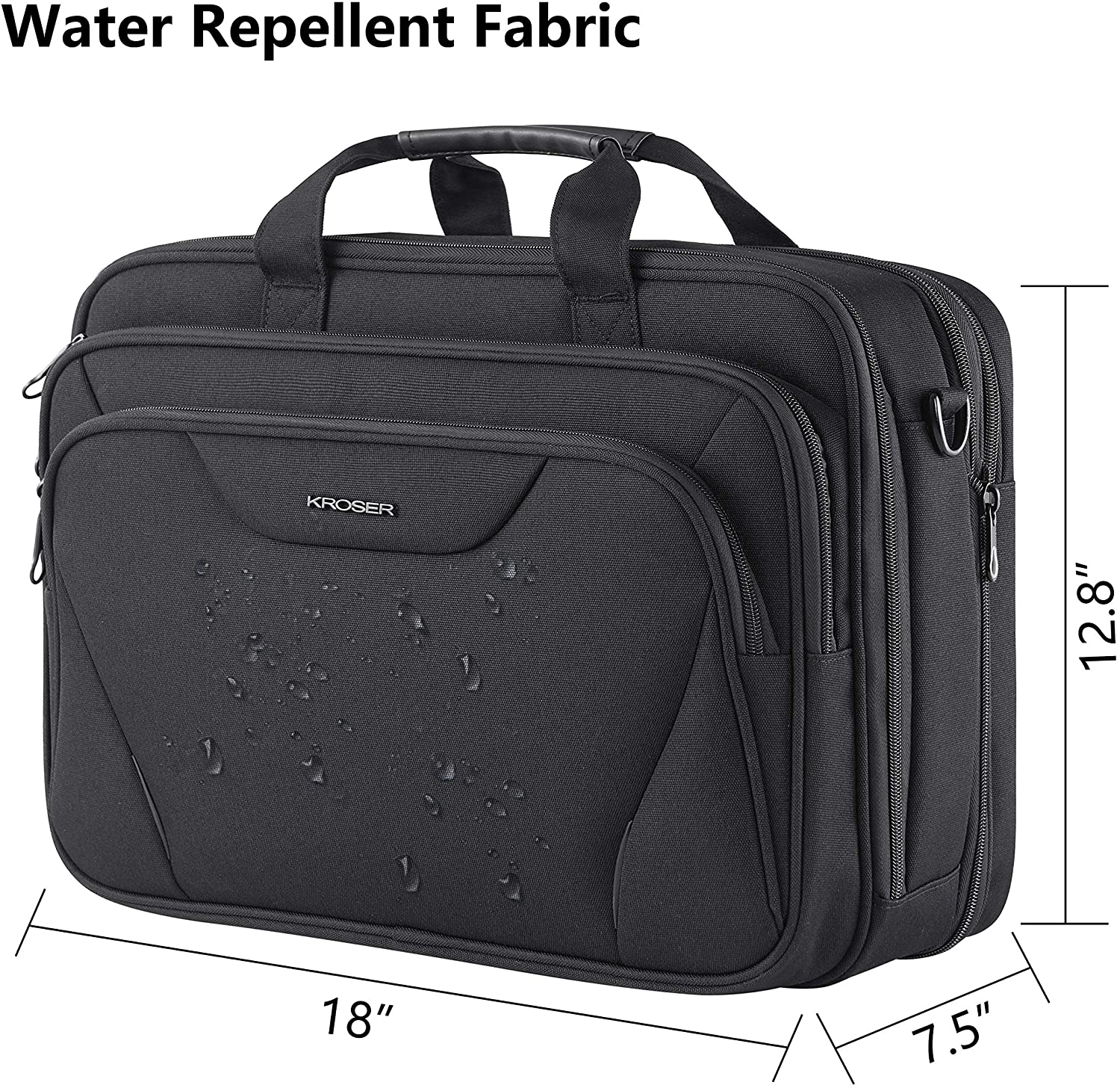 KROSER 18" Laptop Bag Premium Laptop Briefcase Fits up to 17.3 Inch Laptop Expandable Water-Repellent Shoulder Messenger Bag Computer Bag for Travel/Business/School/Men/Women-Black image number 3