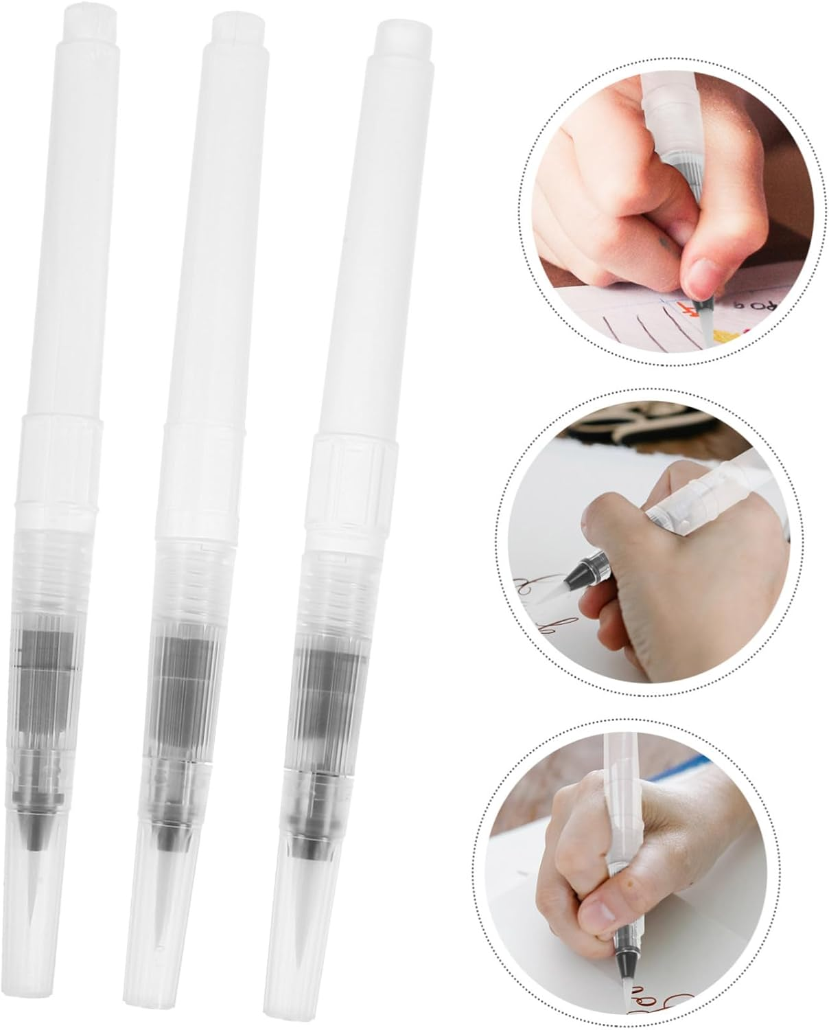 COHEALI 3Pcs Refillable Watercolor Pens Water Brush Pen Empty Watercolor Pen Water Painting Pen Watercolor Art Brush Fillable Paint Pen Water-Base Markers Paint Art Pens Nylon Wool White - Sky-Blue image number 2
