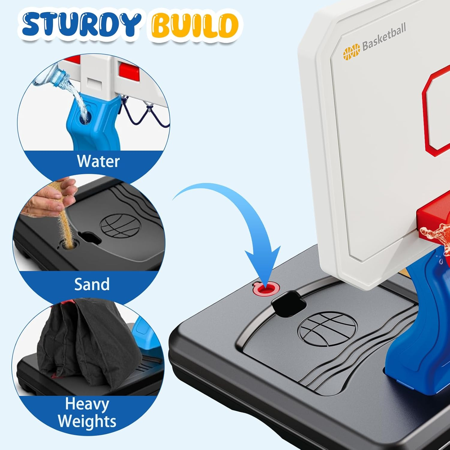 Toddler Basketball Hoop, Adjustable Height 2.3-4.5Ft Baby Basketball Goal Set with 4 Balls & Pump, Backyard Poolside Basketball Toy for Boys & Girls Birthday Gift image number 6