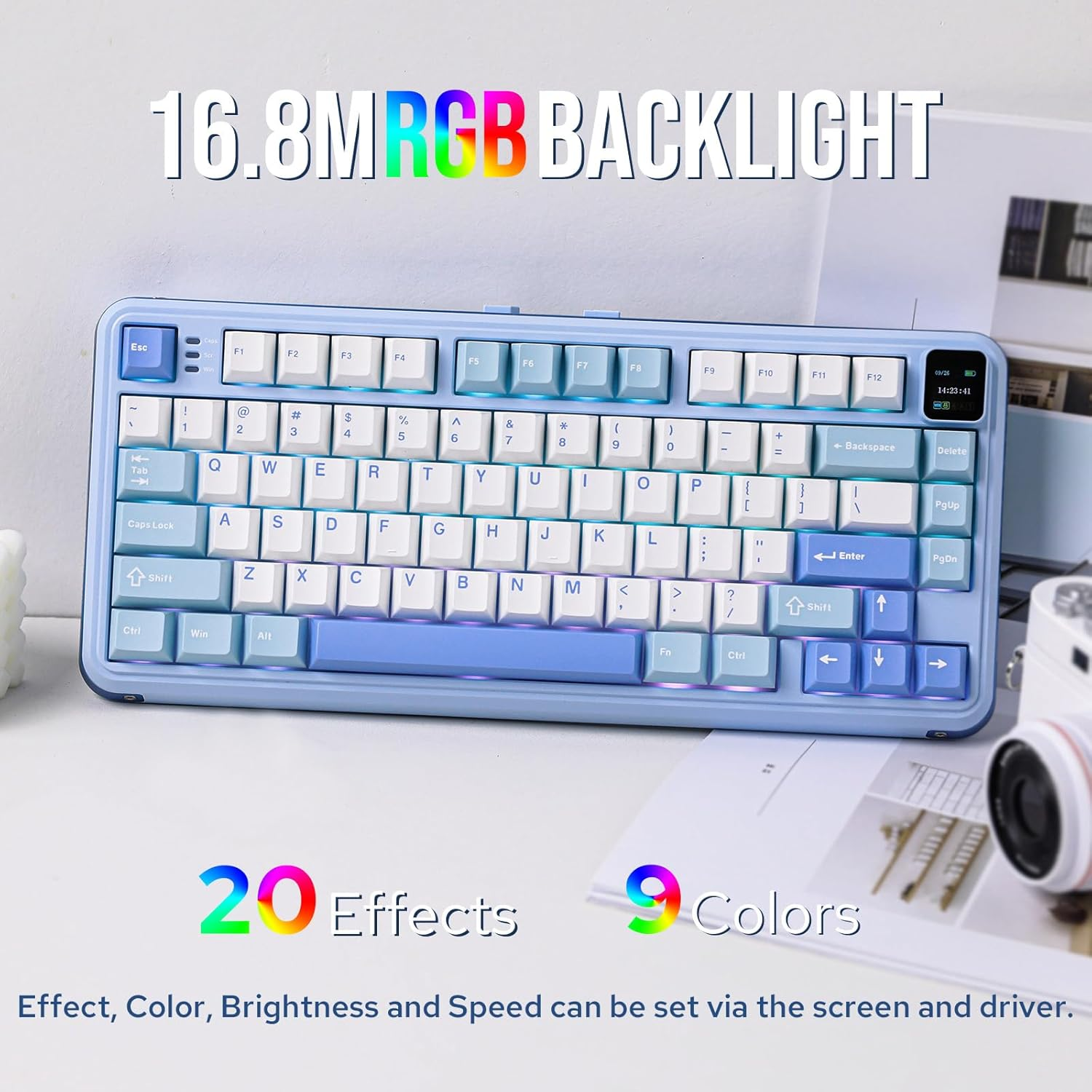 Mechlands Vibe75 75% Wireless Gaming Keyboard with Interchangeable Screen&Knob Modules, Hot Swappable Creamy Mechanical Keyboard with Gasket Structure, Bt5.0/2.4Ghz/Usb-C, 5-Layer Padding, RGB (Blue) image number 5