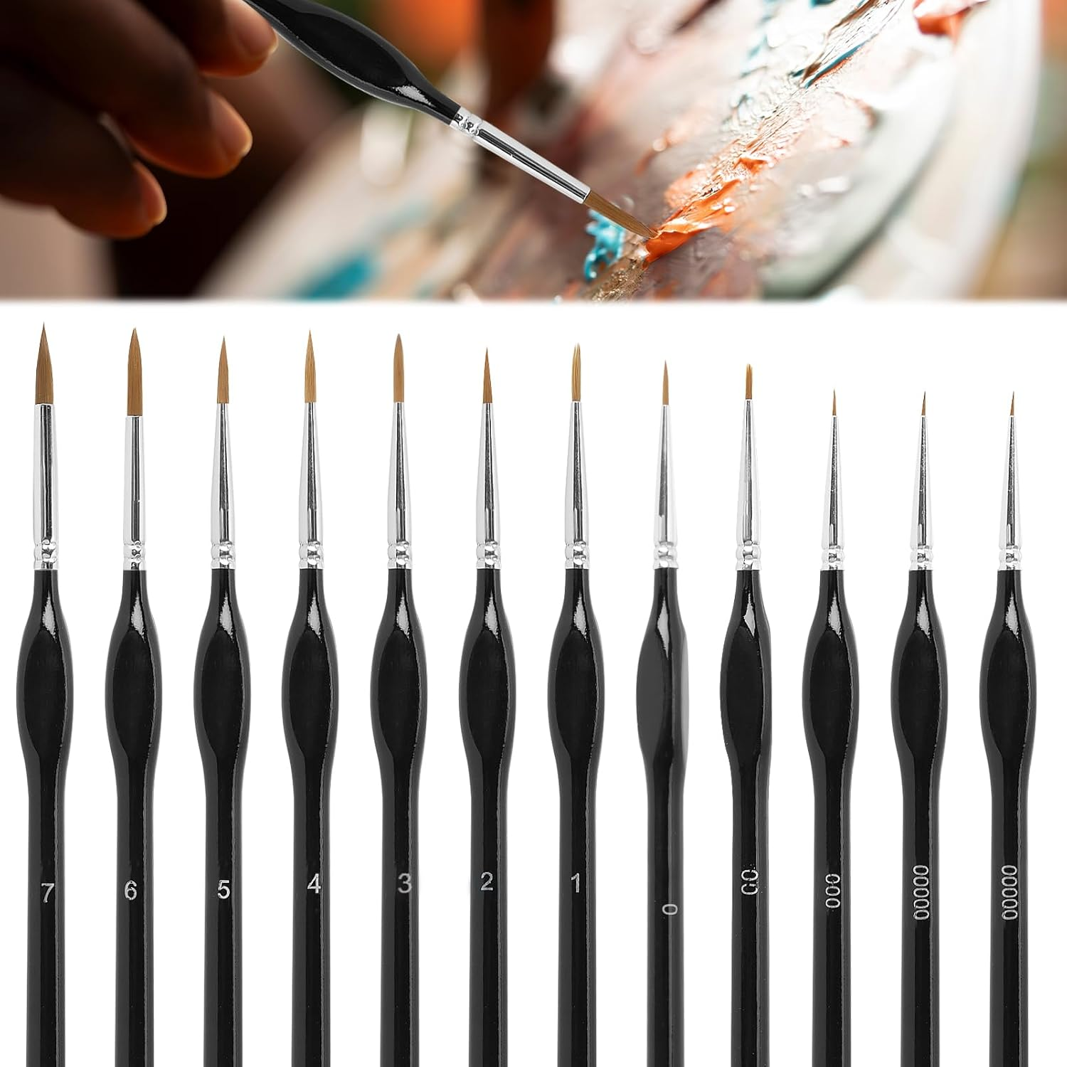 11 Pcs Detail Paint Brush Set - Professional Fine Tip Miniature Brushes for Acrylic, Watercolor & Oil Painting - Perfect for Model Kits, Nail Art & Rock Painting (Black) image number 2