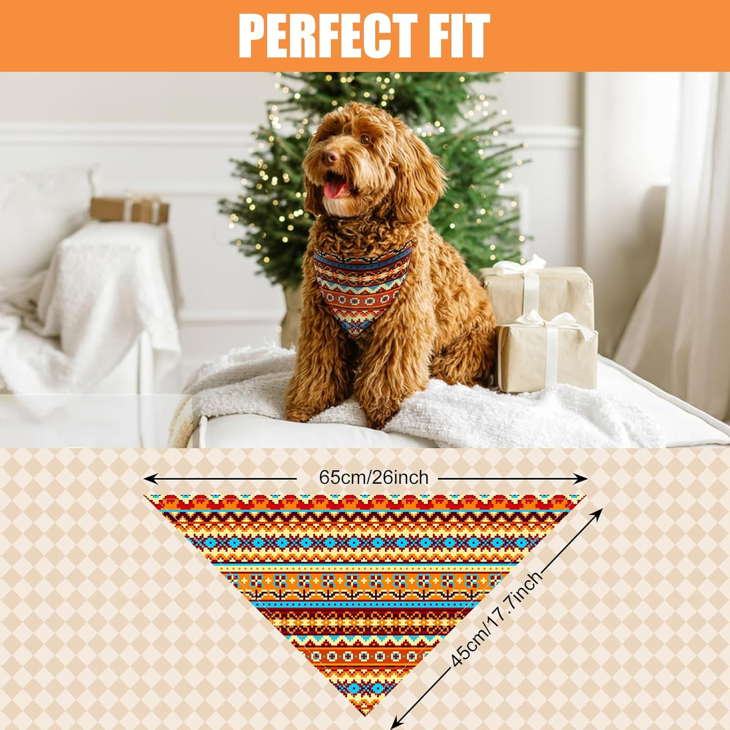 SLSON Pack of 4 Dog Bandanas Fair Isle Style Pattern Pet Triangle Headscarves Adjustable Dog Bandana for Small Medium Large Dogs Cats image number 3