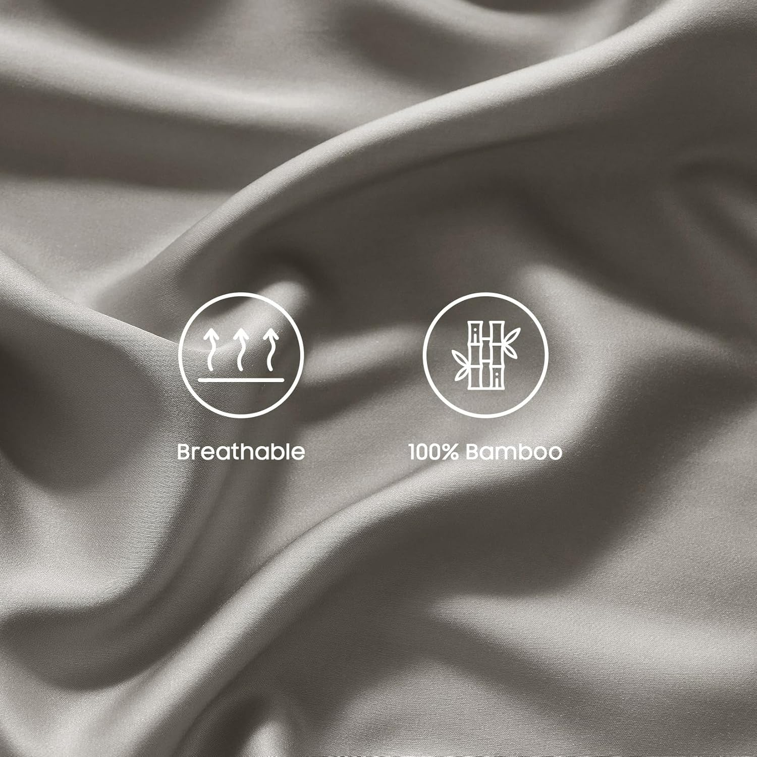 Wake in Cloud - 100% Bamboo Fitted Sheet, 1 Piece, Cooling Breathable & Silky Soft, Extra Deep, Grey, Queen Size