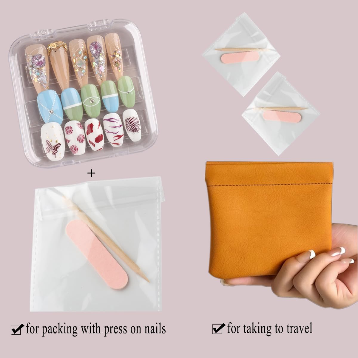 Fcozpjk Mini Nail File and Orange Sticks Set for Press on Nails, 20PCS Mini Nail File Bulk, Double Sided Disposable Nail Files, Wooden Cuticle Pusher Sticks, Manicure Pedicure Cleaner Tools image number 4