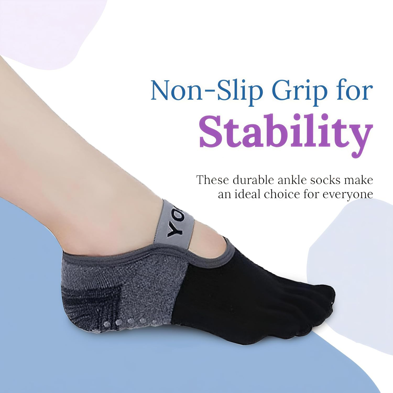 Pilates Socks Yoga Socks with Grips for Women Non-Slip Grip Socks for Pure Barre, Ballet, Dance, Workout - 2, Black And Grey image number 2