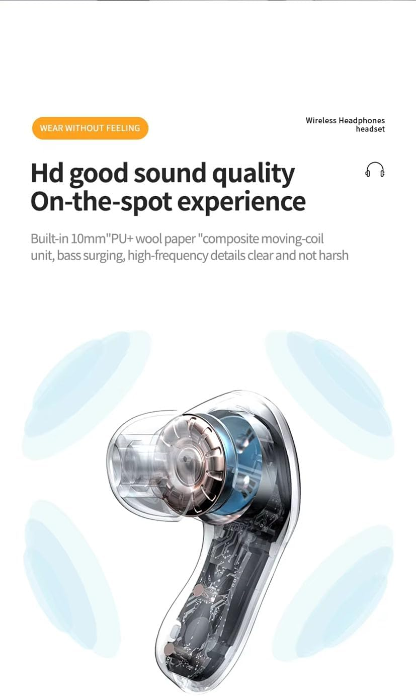 ELLENNE Slim Slim Headphones Bluetooth 5.3 AIR40 White Black Gaming Low Latency Wireless TWS Dual Channel Transparent (White) image number 3