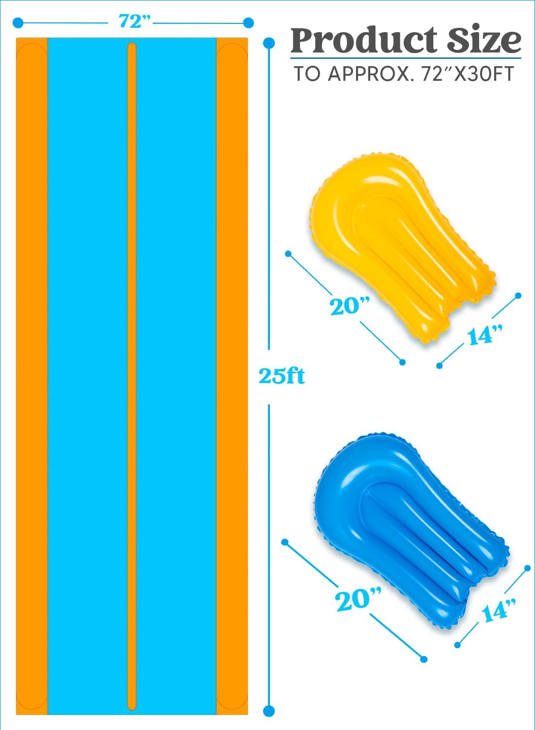 Sloosh Double Lane Water Slide,25Ft X 6Ft Heavy Duty Lawn Water Slip with Sprinkler and 2 Inflatable Boards for Adult Kids Party Summer Yard Outdoor Play Activities
