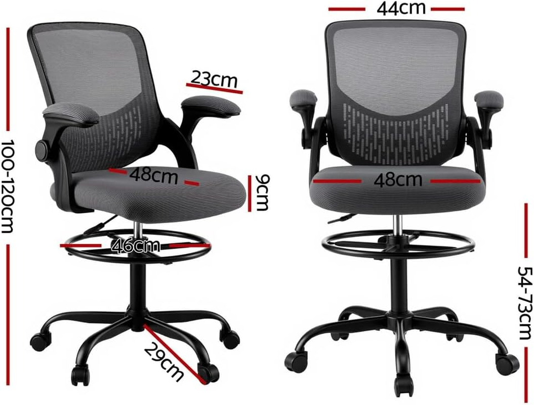 Artiss Office Chair Drafting Chairs Stool Home Office Computer Desk Chair Studios Mesh Grey image number 6