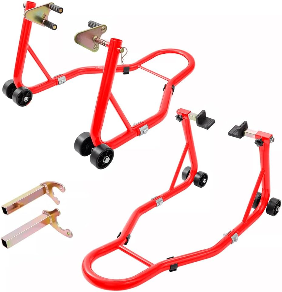 500KG Heavy-Duty Motorcycle Stand,Adjustable & Versatile Bike Stand with Moving Wheels,Paddock Rear Lift Carrier for Motorbikes, Suitable for Most Motorcycles(Red)