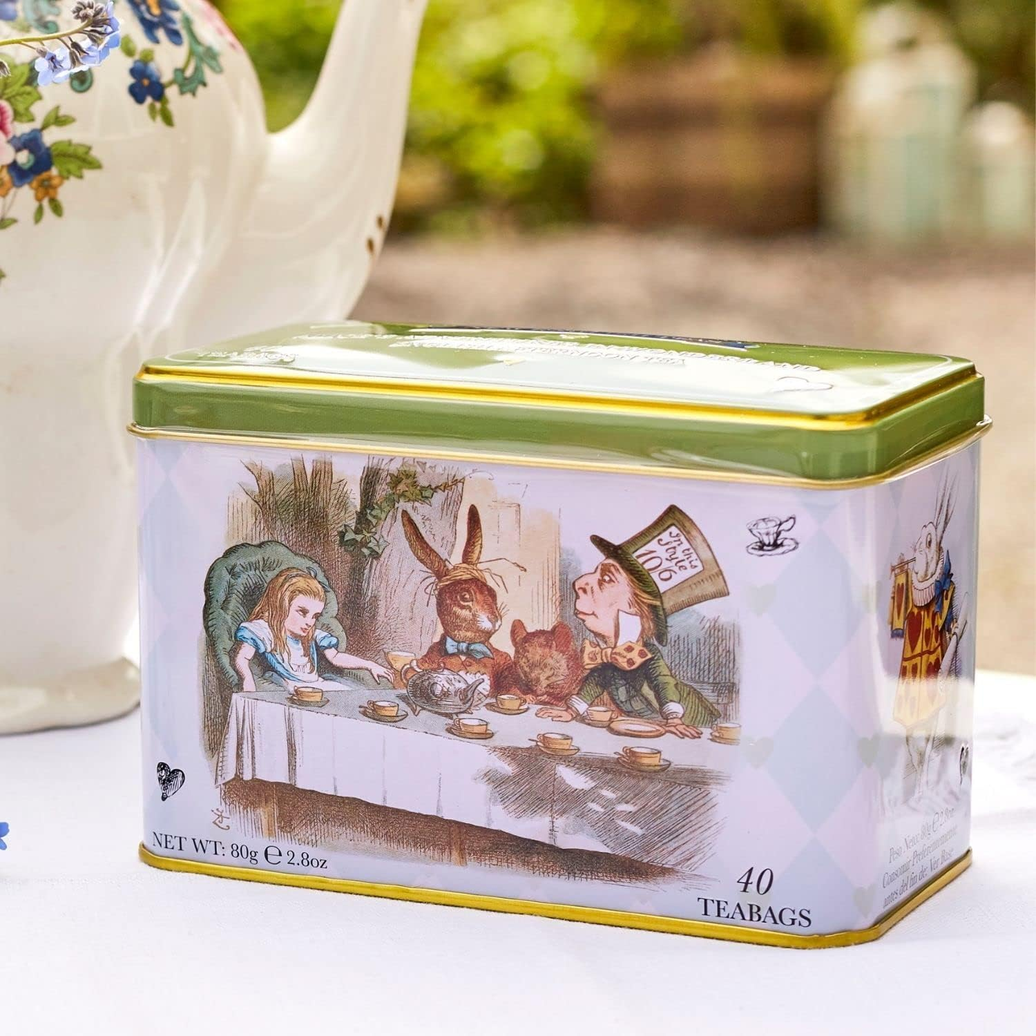 New English Teas Alice in Wonderland Tea Tin with 40 English Afternoon Teabags, Mad Hatter Tea Party image number 3
