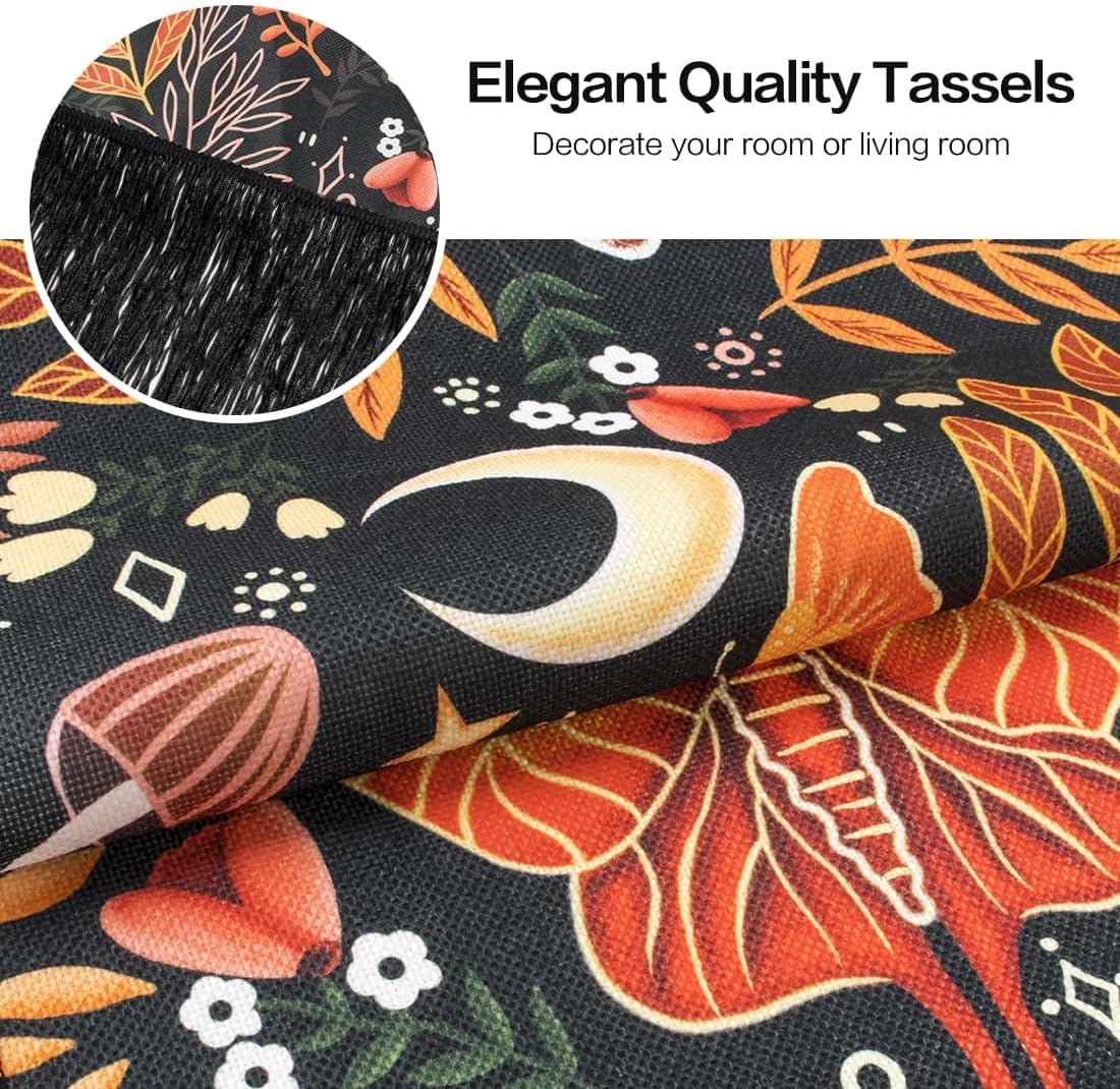 ARTCREATOR Pack of 2 Mushroom Wall Hanging Decor, Hippie Room Botanical Vertical Wall Decor Moon Plant Tapestry Mystical Moth Bohemian for Room(12.8 X 51.2 Inches) Red and Yellow image number 3