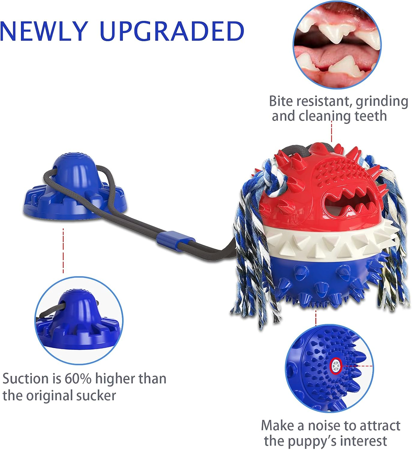 Dog Toys, Dog Chew Toys for Aggressive Chewers,Dog Rope Toys with Suction Cup for Puppy Dogs,Dog Training Treats Teething Toys for Boredom Dog Puzzle Toy Treat Food Dispensing Ball Toys (Navy Blue) image number 5