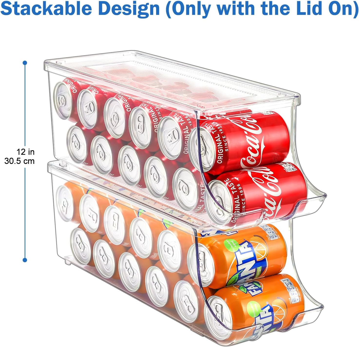 Puricon 2 Pack Soda Can Organizer Dispenser for Refrigerator, Plastic Canned Food Pop Beverage Container Holder Storage Bin with Lid for Freezer Rack Pantry Cabinet Cupboard Kitchen -Standard image number 5
