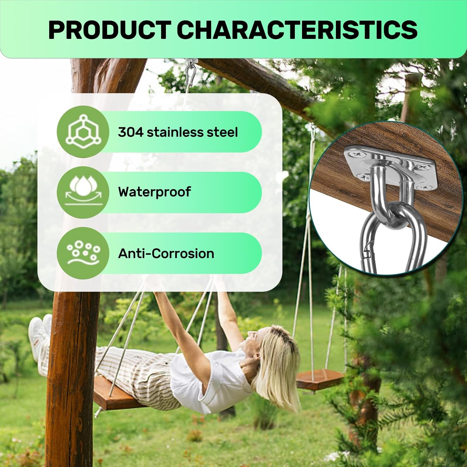 Rhoyee 2PCS Heavy Duty Hammock Hanging Kit with 360&deg; Rotation Rustproof Hammock Hooks for Swing Chair Ceiling Mount Indoor Outdoor Use for Home Garden Gym image number 6