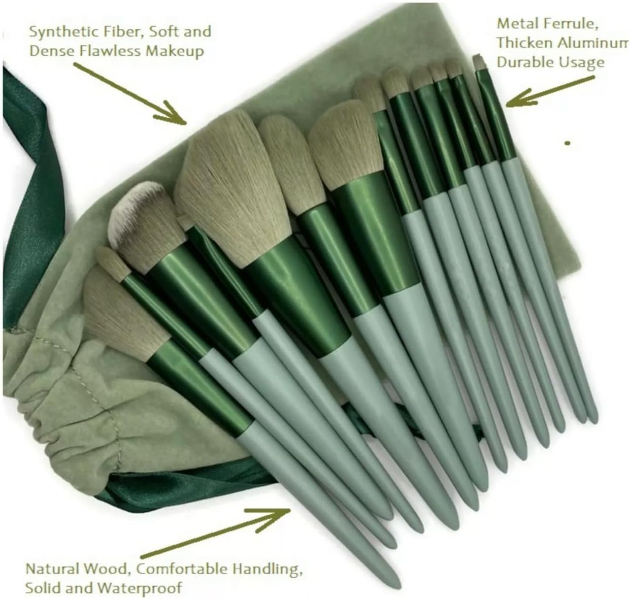 13 Pcs Professional Makeup Brushes Set Beauty Foundation Eyeshadow Makeup Brush - Available in Pink & Green image number 4