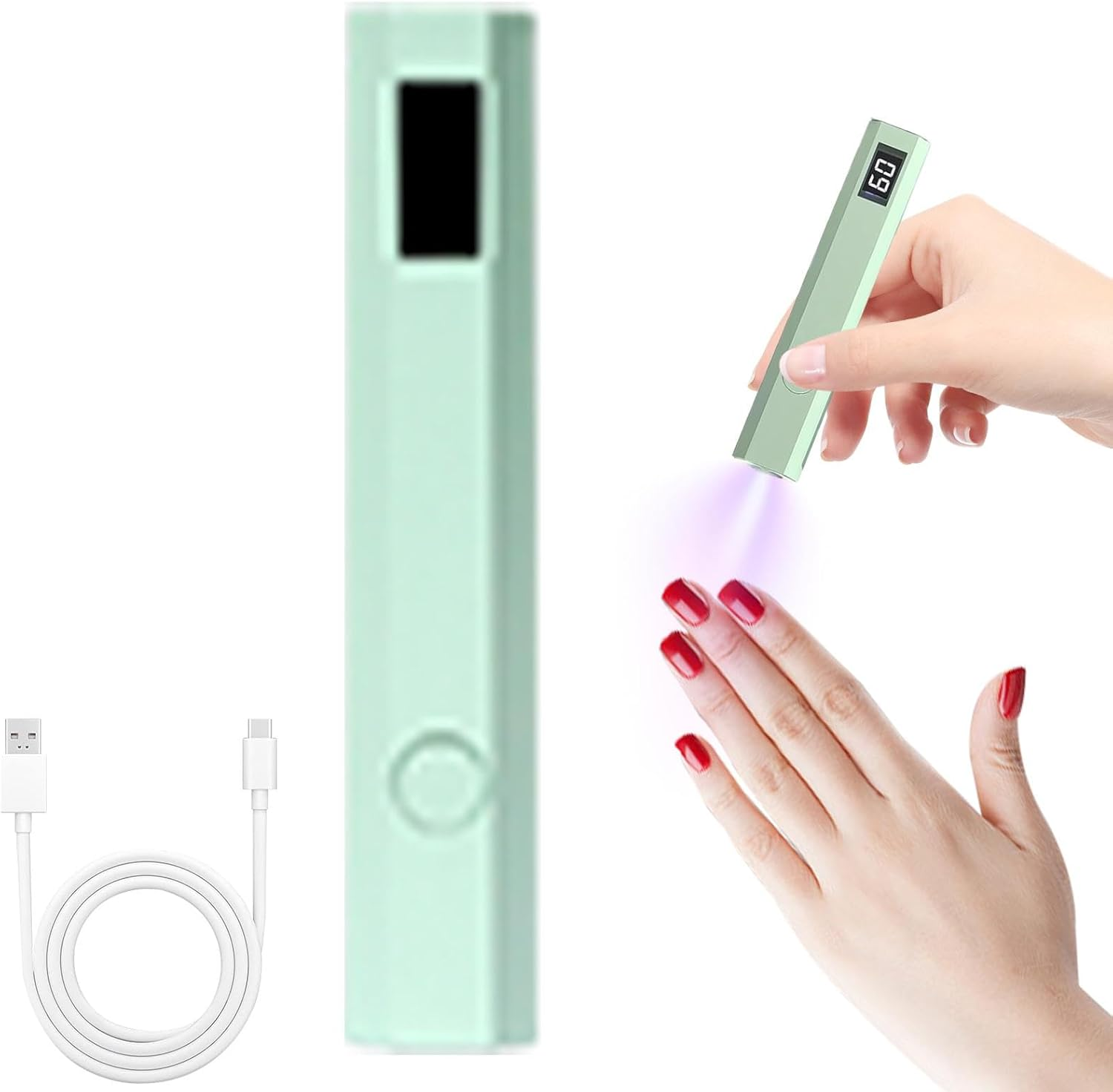 Walopola UV Pen Light for Nails | Small Rechargeable Pen for Nails with LED Display - 2 Timers Handheld Glue Dryer, Professional Cordless Lamp for Women