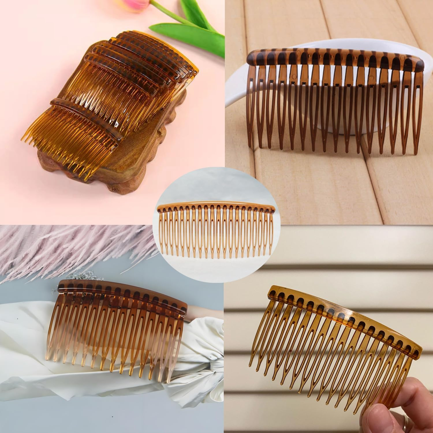 8 Pcs Set of Transparent Tortoiseshell Coloured Hair Combs, Multifunctional Plastic Teeth Hair Comb for Women'S Styling (Transparent,Tortoiseshell Coloured) image number 4