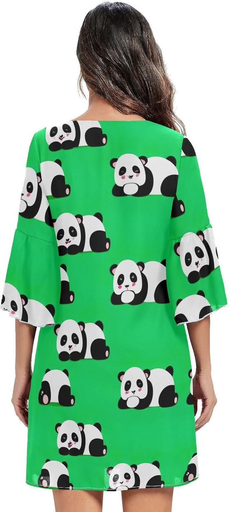 Cartoon Pandas Poses Green Casual V Neck Dress Printed Line Maternity Dress S-XXL image number 3