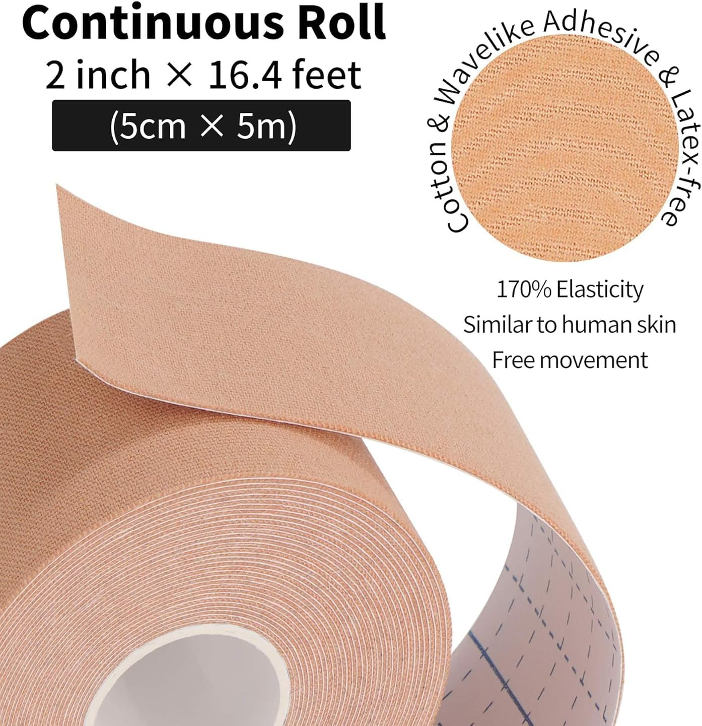 Kinesiology Tape 2 Rolls Elastic Athletic Tape for Shoulder, Knee, Elbow Pain Relief, Water Resistant (Beige) image number 3