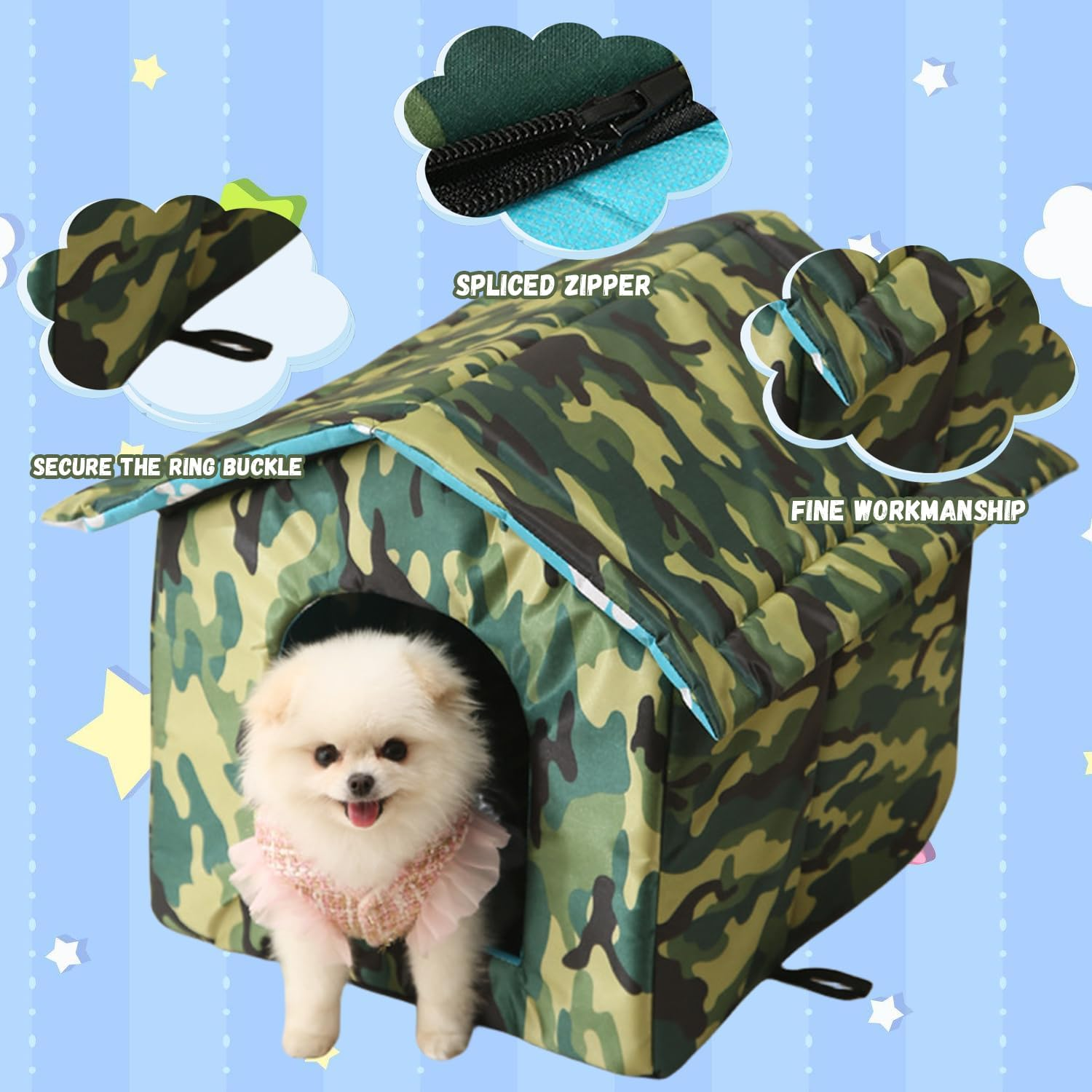 HOMURY Outdoor Cat House: Foldable Cat House, Washable, Weatherproof and Warm, Outdoor Pet House, Oxford Pet House for Stray Pets, for Small Dogs, Cats (Camouflage) image number 1