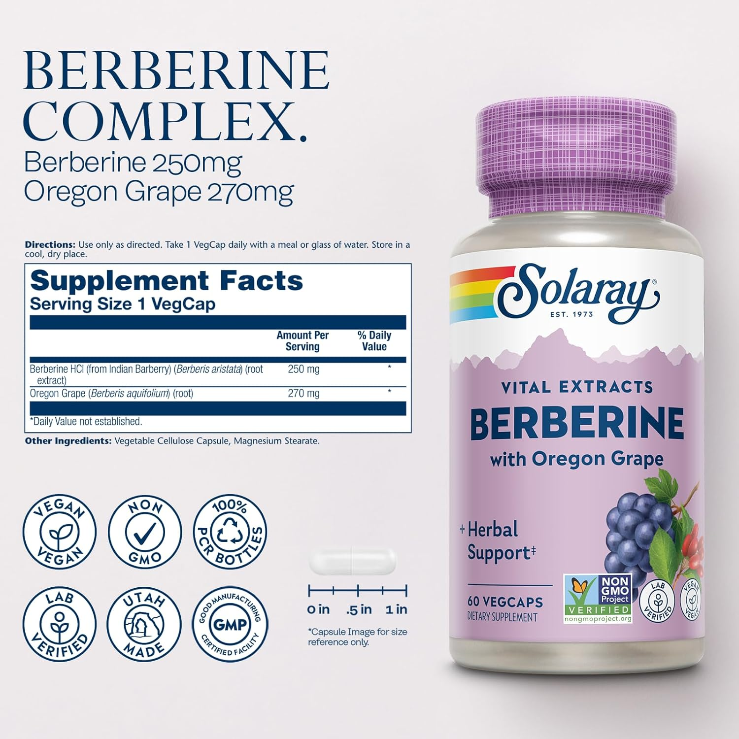 Solaray Advanced Formula Berberine Root Extract with Oregon Grape, 60 Vegcaps image number 4