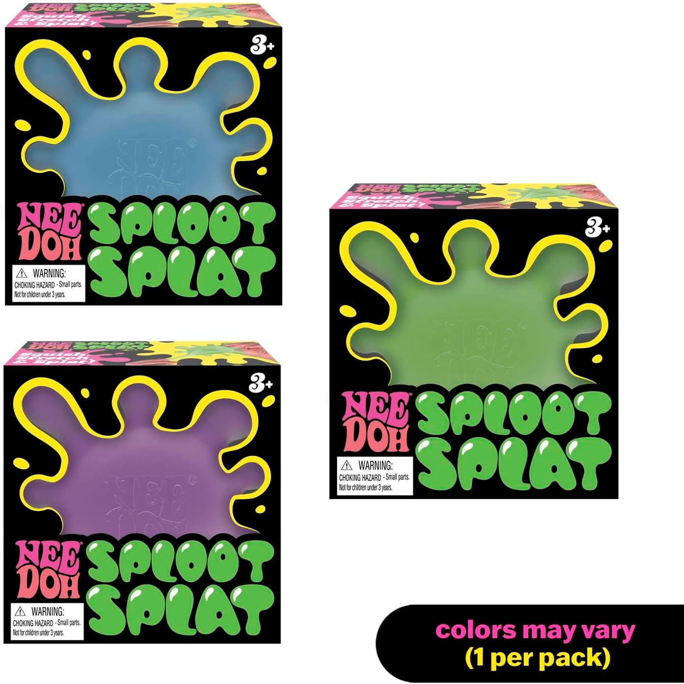 Sploot Splat - Squishy, Splat-Tastic Fidget Toy with Stretchy Blob Extensions for Tactile Fun, Soft & Squeezable Stress Relief, Assorted Colours (Blue, Purple, Green)