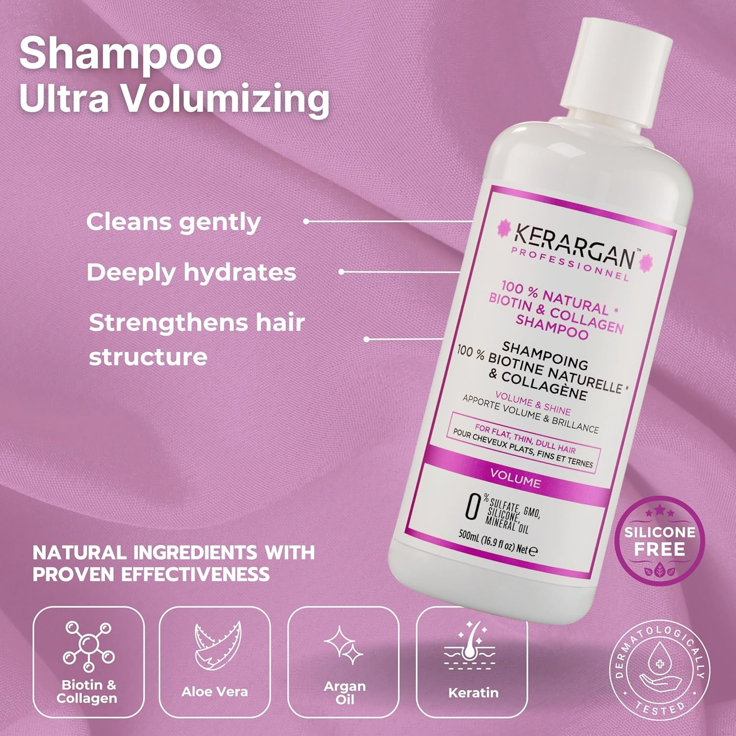 Kerargan - Shampoo, Conditioner and Mask with Biotin and Collagen to Give Your Hair Strength, Shine and Vitality - for Damaged Hair - No Sulphate, Parabens, Silicone - 3 X 500 Ml image number 6