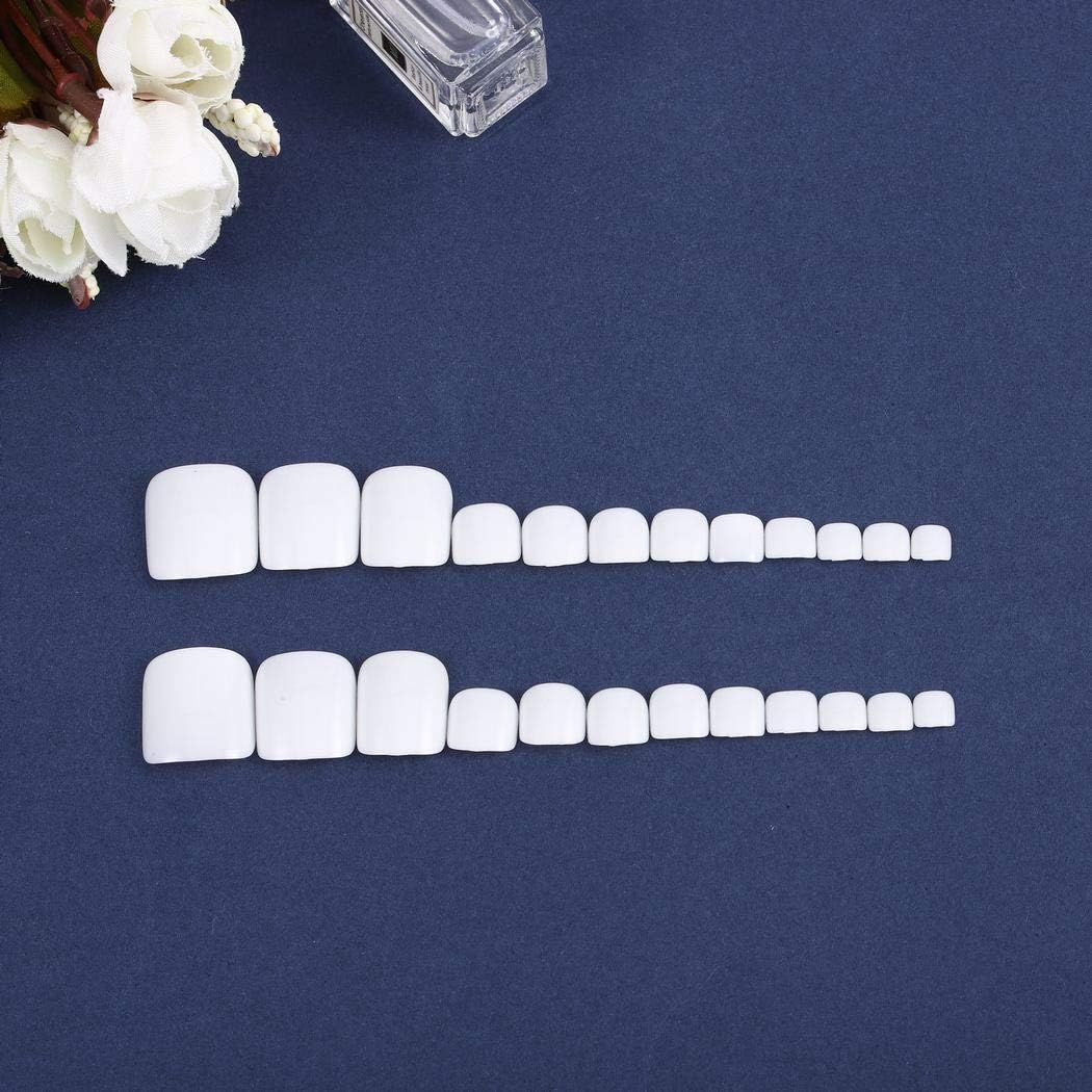 Mosako Glossy Press on Toenails Chic Solid Color Fake Toenails Short False Toenails Full Cover Nail Tip Foot Nails Square Clip on Toenails Beach Sand Feet Nails Top Coat Covered for Women and Girls 24Pcs (White) image number 6