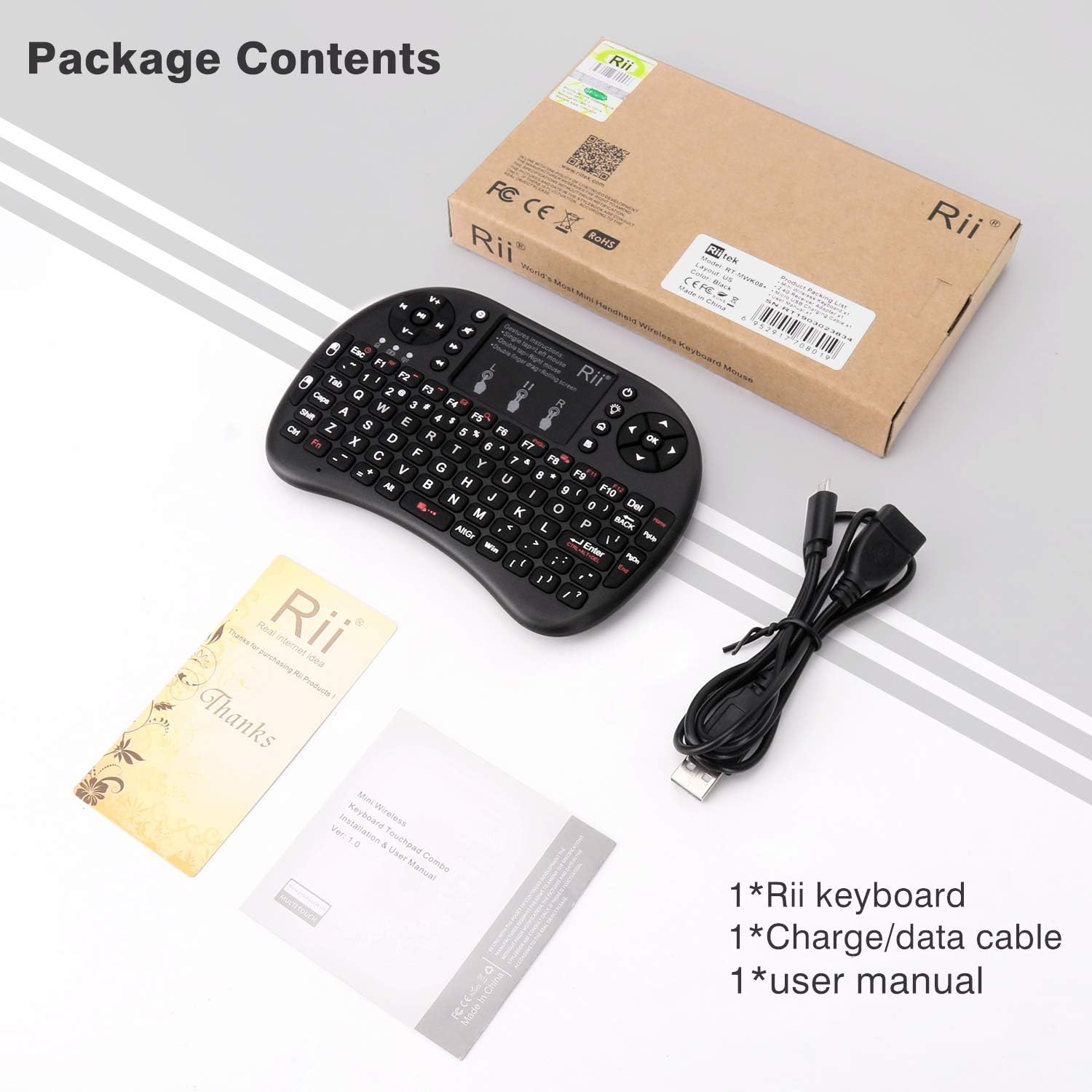 (Upgraded)Rii 2.4Ghz Mini Wireless Keyboard with Touchpad,Qwerty,Led Backlit,Portable Keyboard for Laptop/Pc/Tablets/Windows/Mac/Tv/Xbox/Ps3/Raspberry Pi .(I8+ Black) image number 5