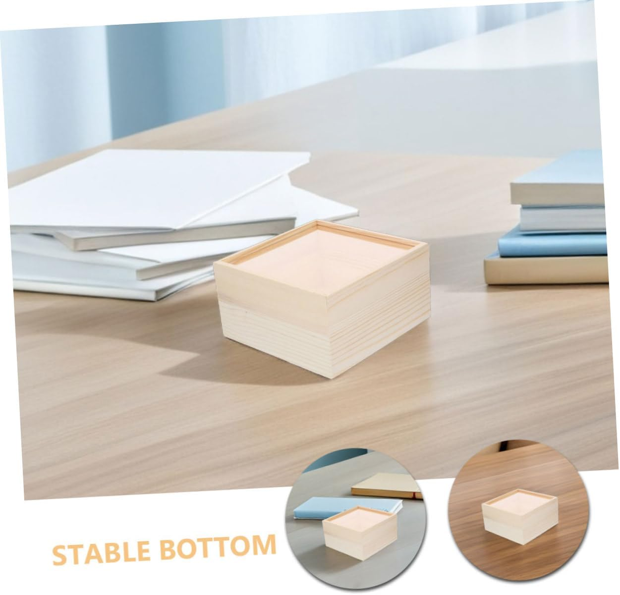 Amosfun 2Pcs Acrylic Storage Box Sliding Lid Unfinished Wooden Box Small Keepsake Storage Container for Crafts and Stationery Organiser image number 1