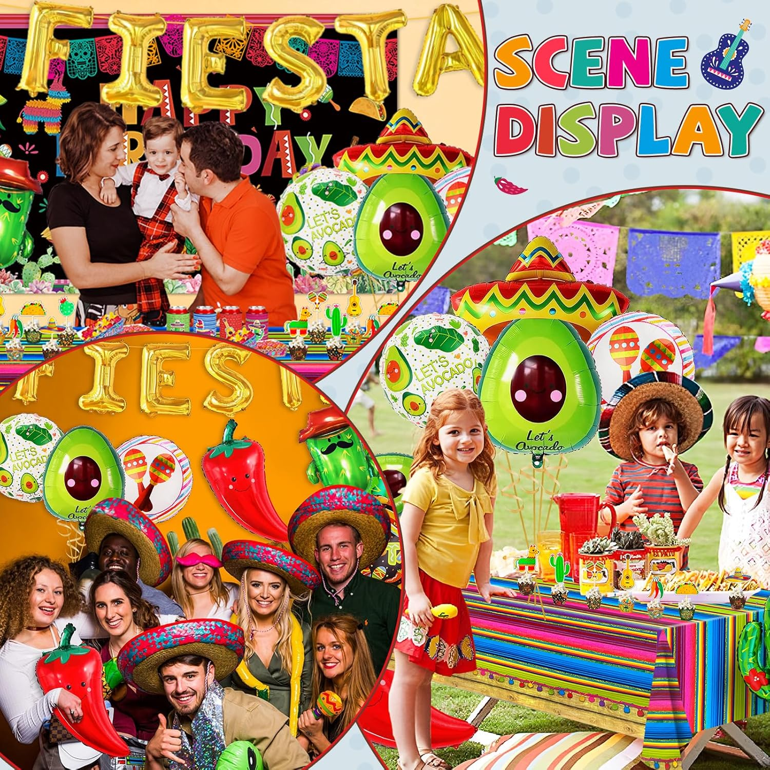 Fiesta Party Decorations Set - Pack of 15, Taco Llama Cactus Avocado Chili Sombrero Balloons for Mexican Theme Baby Shower, Big Taco Party Decor image number 3