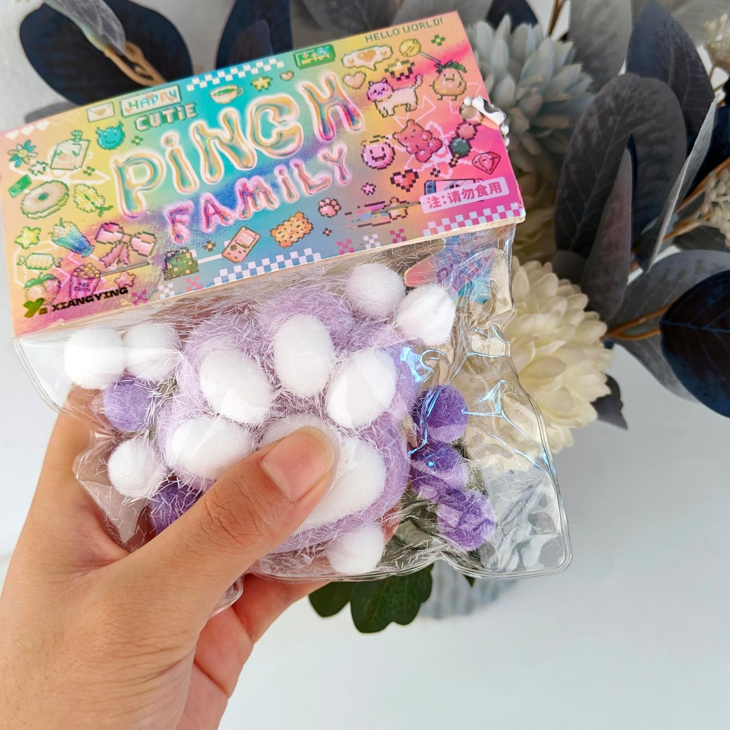 1 Pcs Taba Squishy Kit Kawaii Cat Paw Squishy Fidget Toy, Cute Cat Squishy'S Sensory Toys, Pinch Family Squishy Toys, Stress Relief for Party Favors, Cat Mochi Squishy for Adults (Purple)