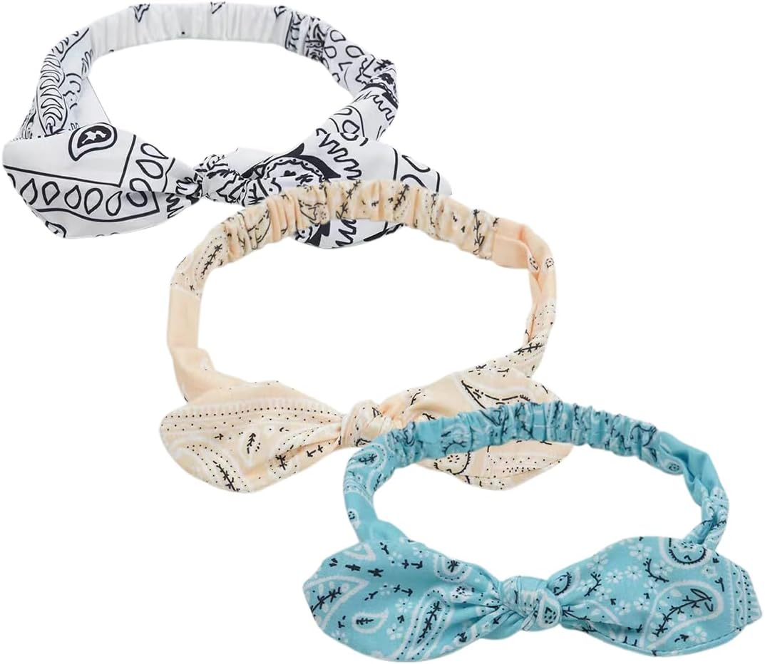Pack of 3 Wide Headband Paisley Women'S Bow Hair Band Rockabilly Headband, Boho Headband Print Hair Accessories for Everyday Yoga Sports Fitness image number 4